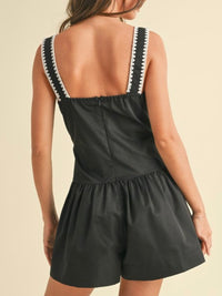 Stitch Trim Square Neck Drop Waist Romper