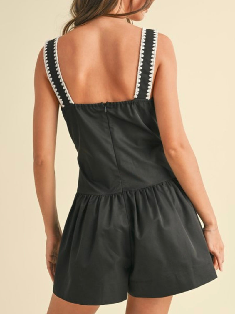 Stitch Trim Square Neck Drop Waist Romper