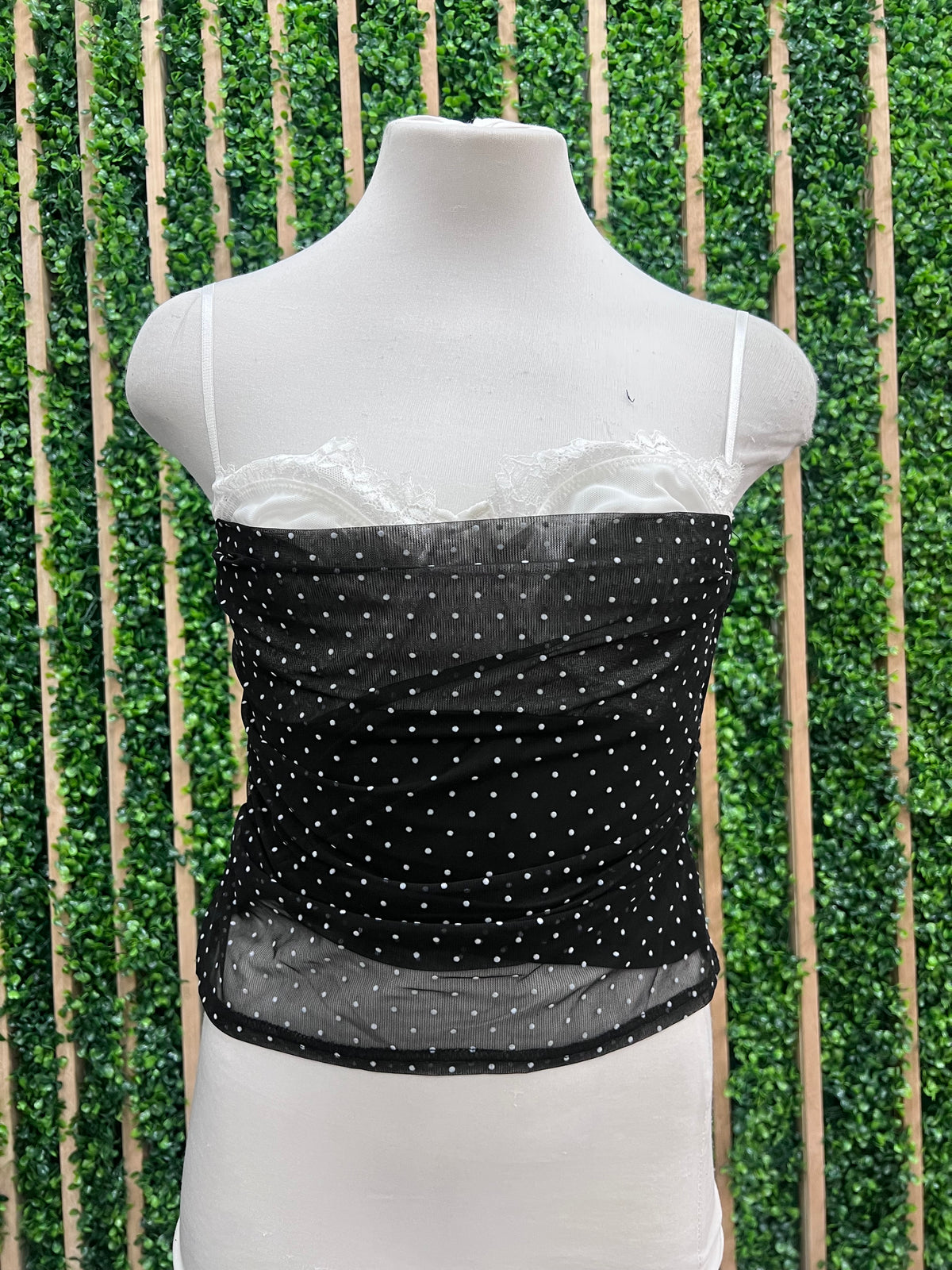 Eyelash Lace Bra Polka Dot Sheer Semi Crop Top