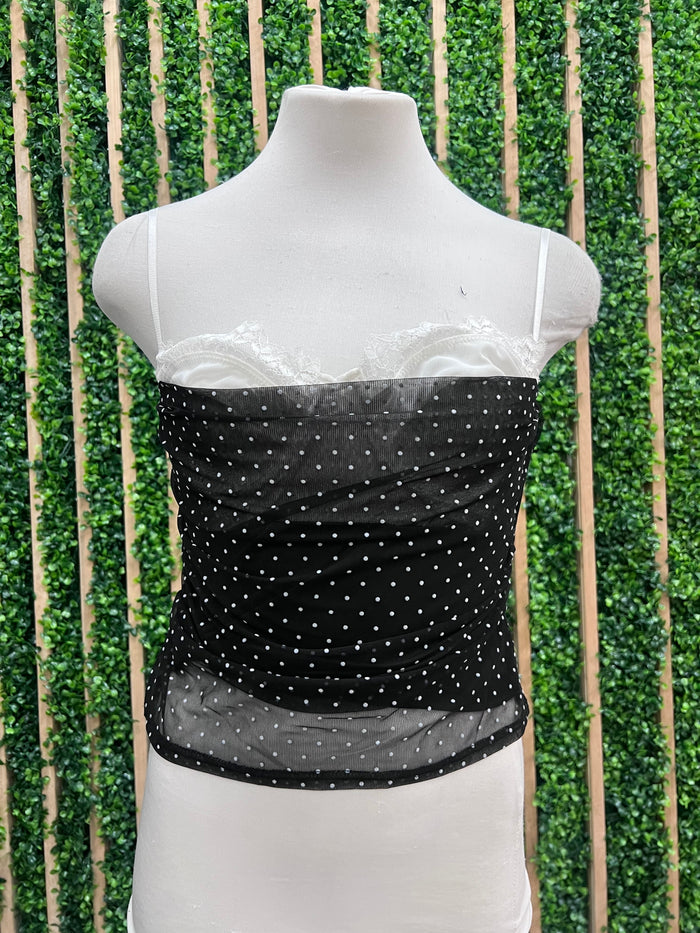 Eyelash Lace Bra Polka Dot Sheer Semi Crop Top