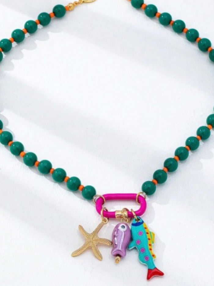 Coastal Charm Beaded Carabiner Detailed Necklace