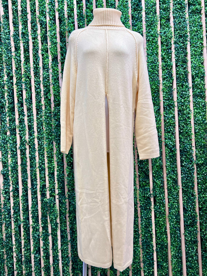 High Neck Front Slit Sweater Long Top