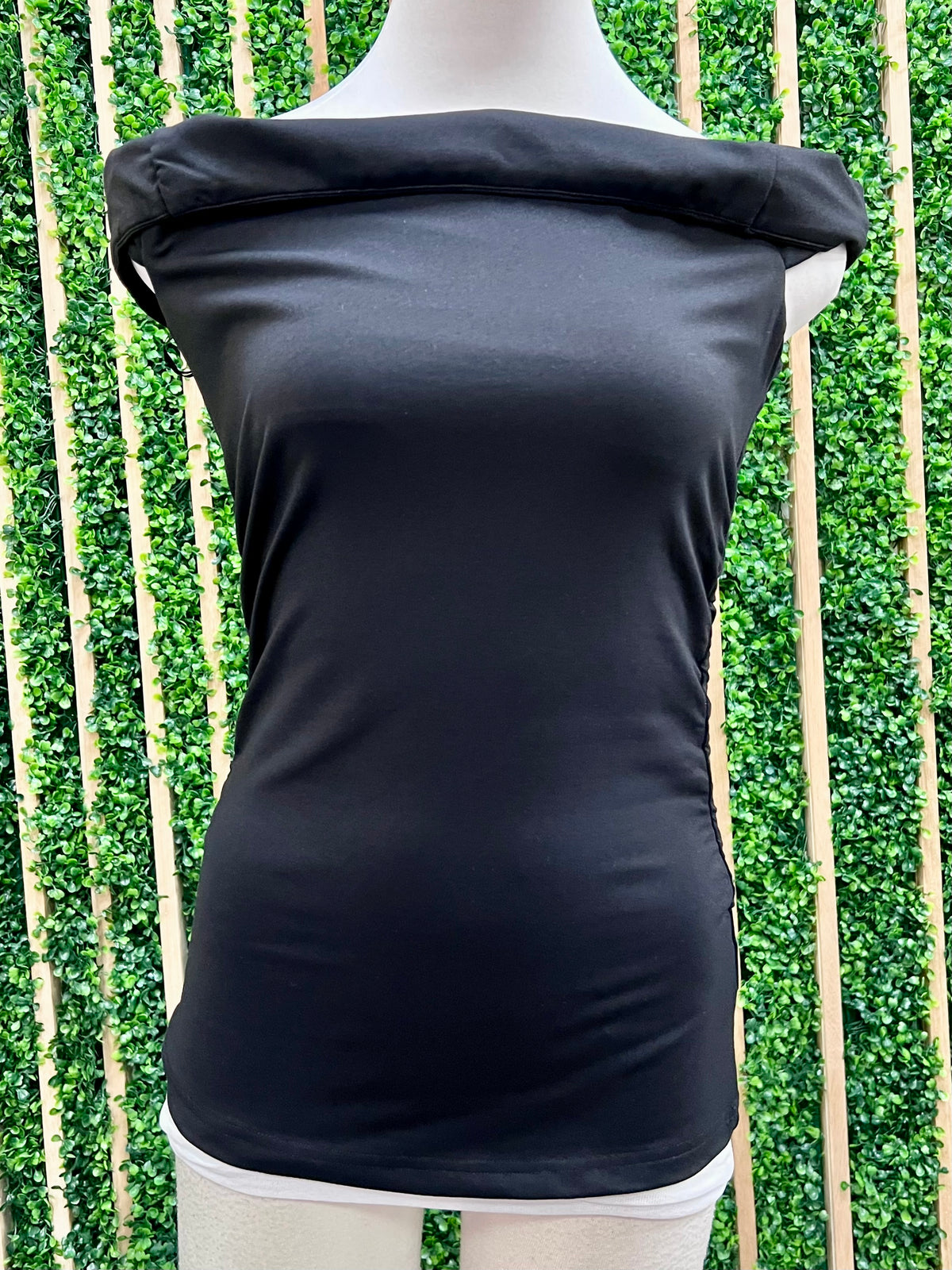 Black Ruched Off Shoulder Top