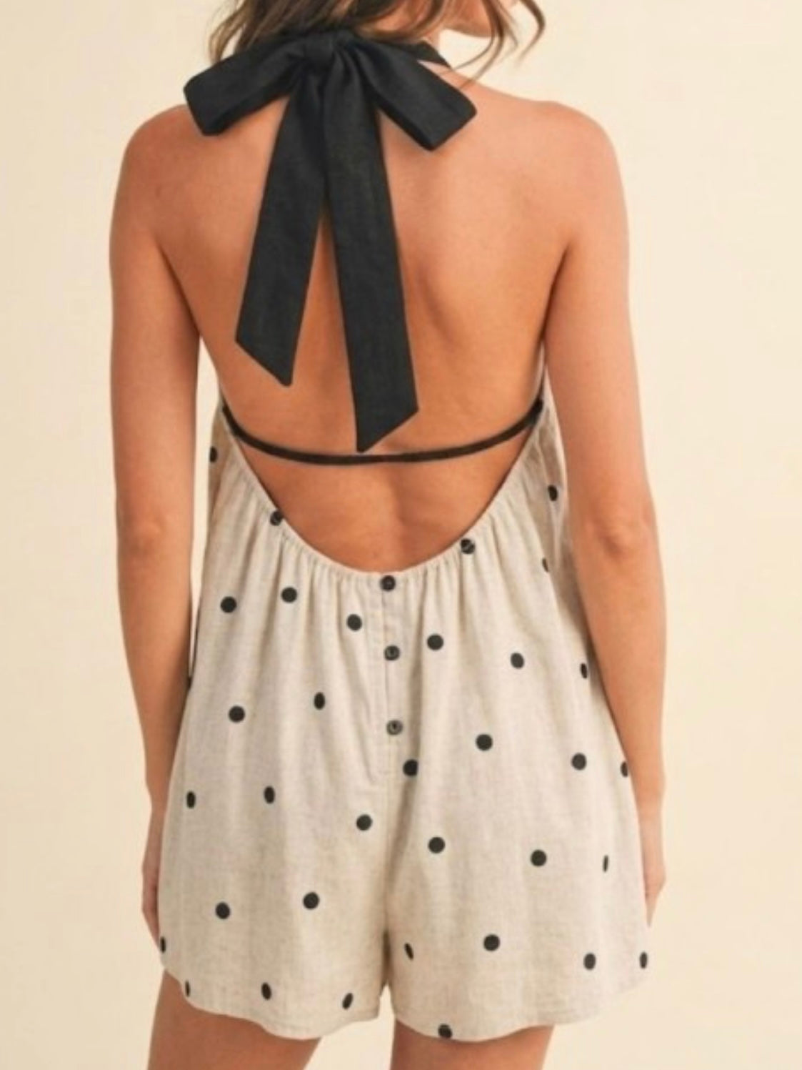Natural Dots Capri Bow Back Romper