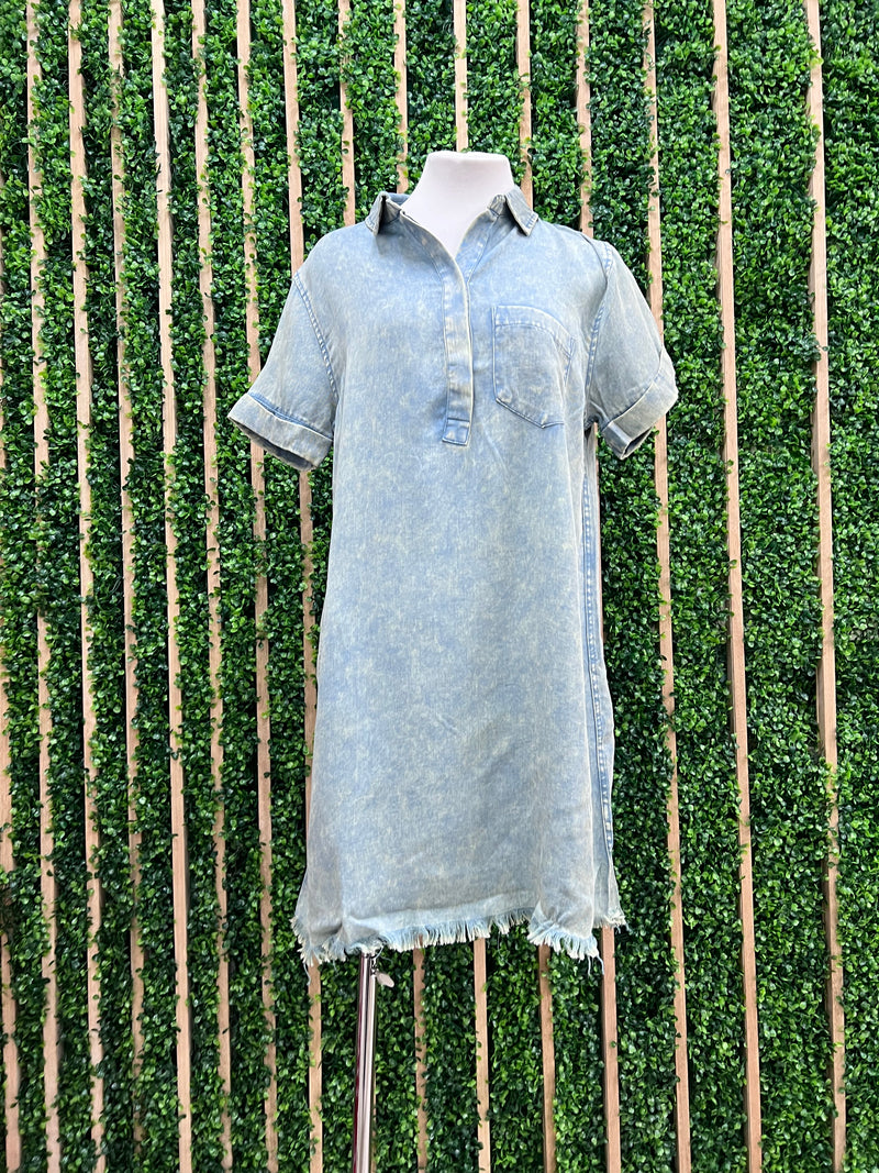Tencel Mineral Wash Collared Short Dress
