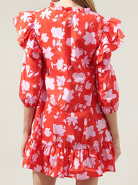 Red Pink Floral Drop Waist Dress