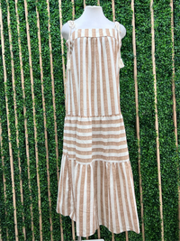 Rope Detail Camel Stripes Tiered Max Dress