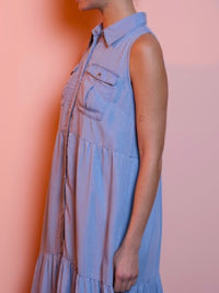 Exquisite Sleeveless Tiered Denim Maxi Dress