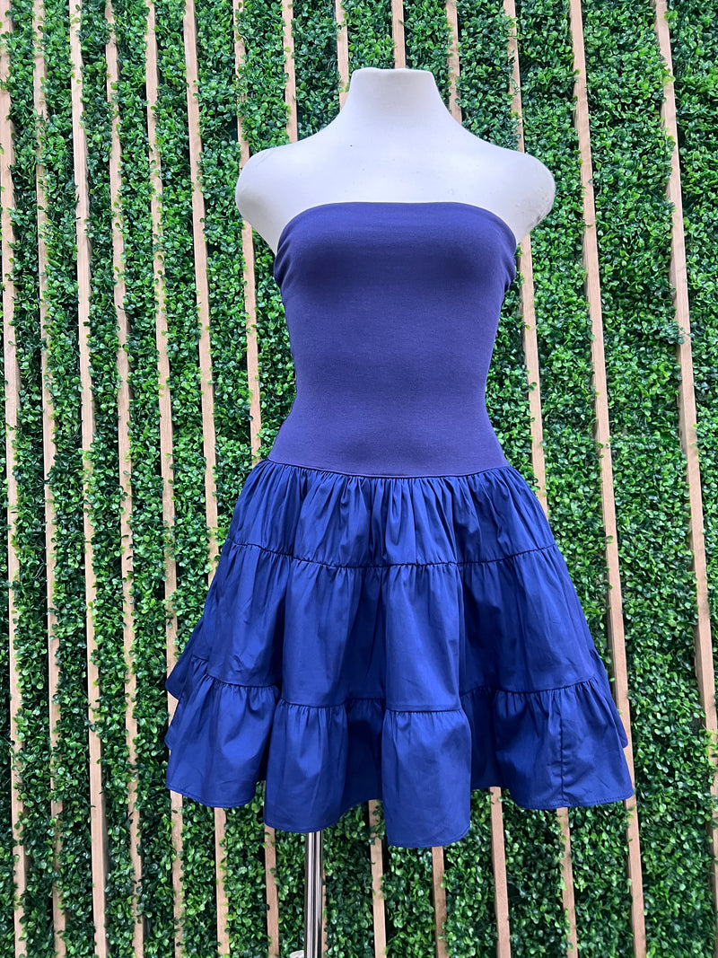 Contrast Ruffled Strapless Short Dress