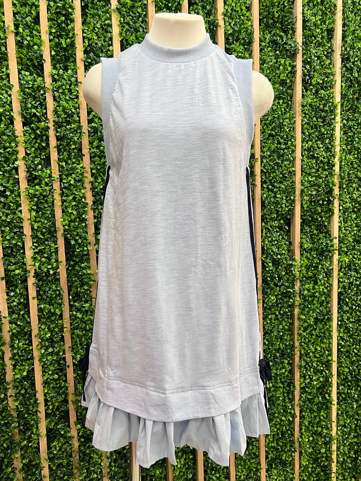 Round Neck Side Stripe Media Drop Waist Short Dress