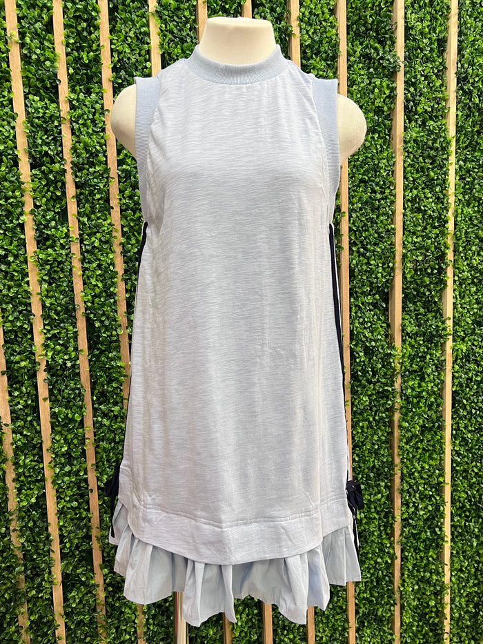 Round Neck Side Stripe Media Drop Waist Short Dress