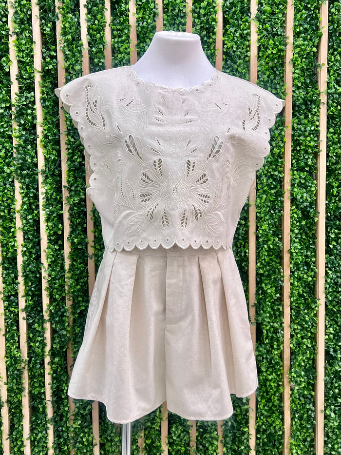 Oatmeal Embroidered Pant Set