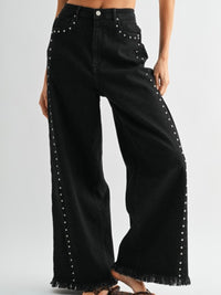 Black High Waist Studded Wide Leg Denim