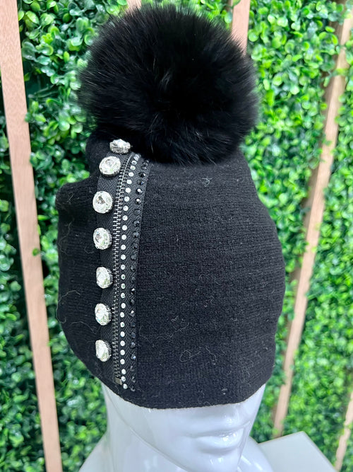 Exquisite Knitted Zipper Crystal Design Hat