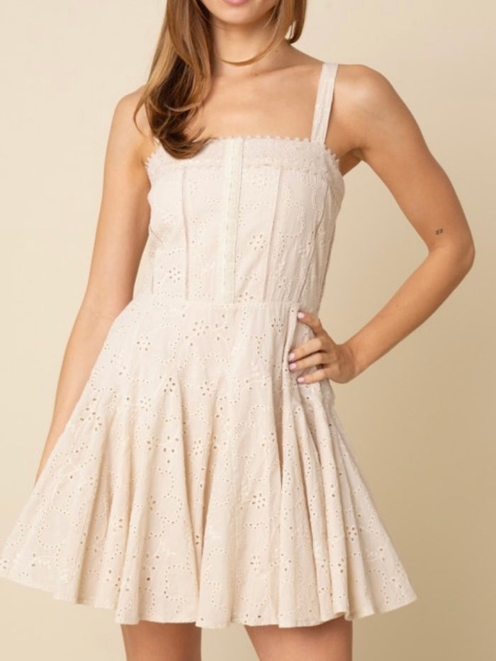 Beautiful Champagne Eyelet Fit & Flare Mini Dress