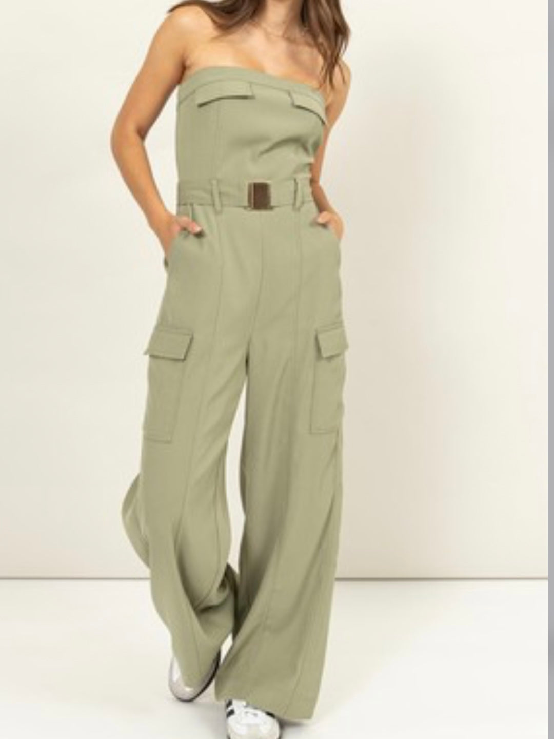 Pocket Detail Strapless Cargo Jumpsuit