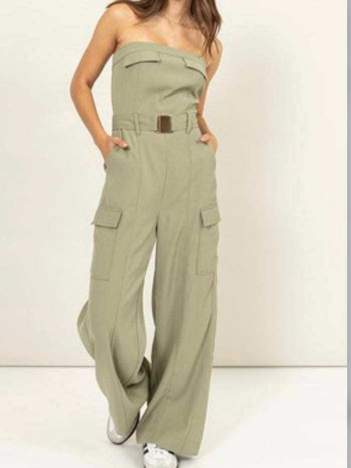 Pocket Detail Strapless Cargo Jumpsuit
