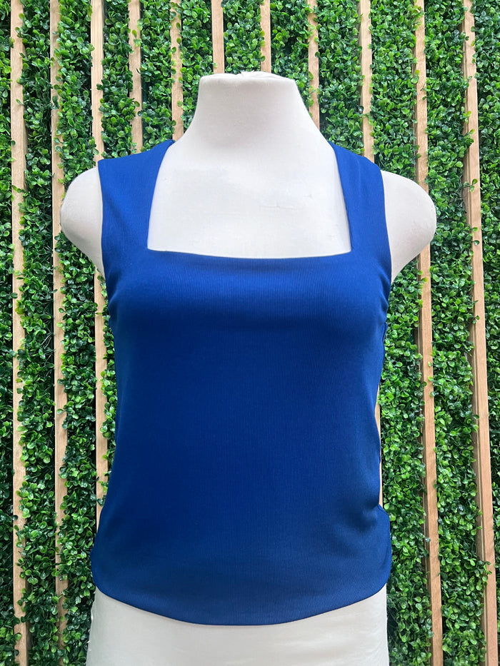 Essential Ribbed Double Layer Square Neck Basic Top