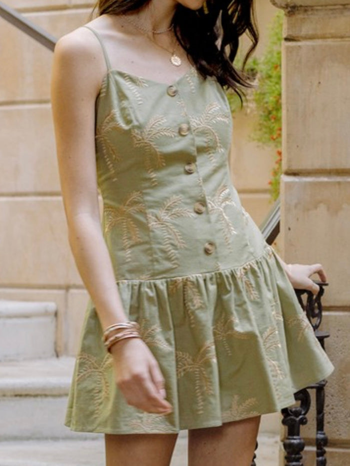 Olive Gold Palm Tree Short Dress