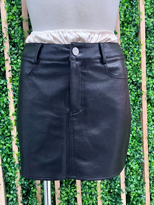 Black Contrast Pleather Mini Skirt