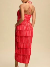Beautiful Coral Layered Midi Dress