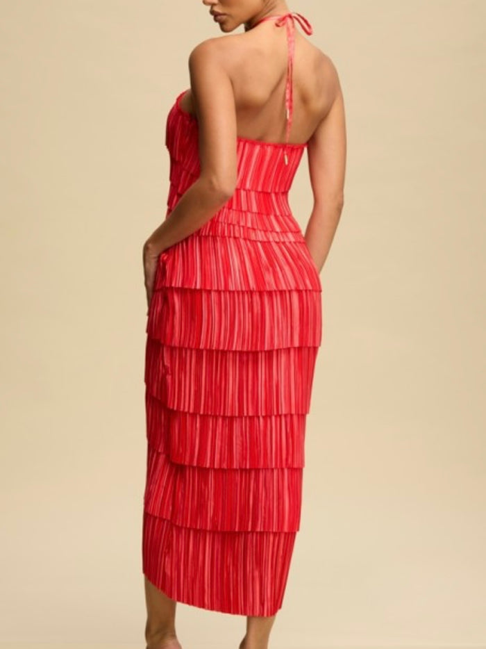 Beautiful Coral Layered Midi Dress