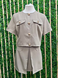 Taupe Pleated Mini Skirt with Flap Pocket Detail