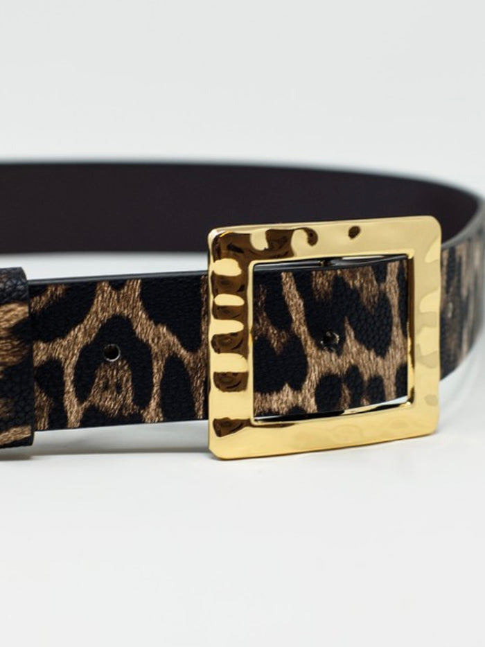 Hammered Belt Medium Width Dark Brown Leopard Belt