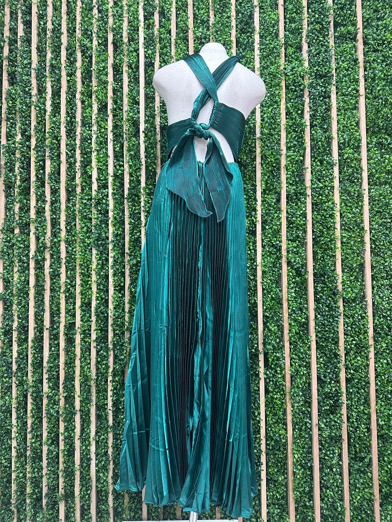 Delicate Hunter Green Halter Dressy Maxi Dress