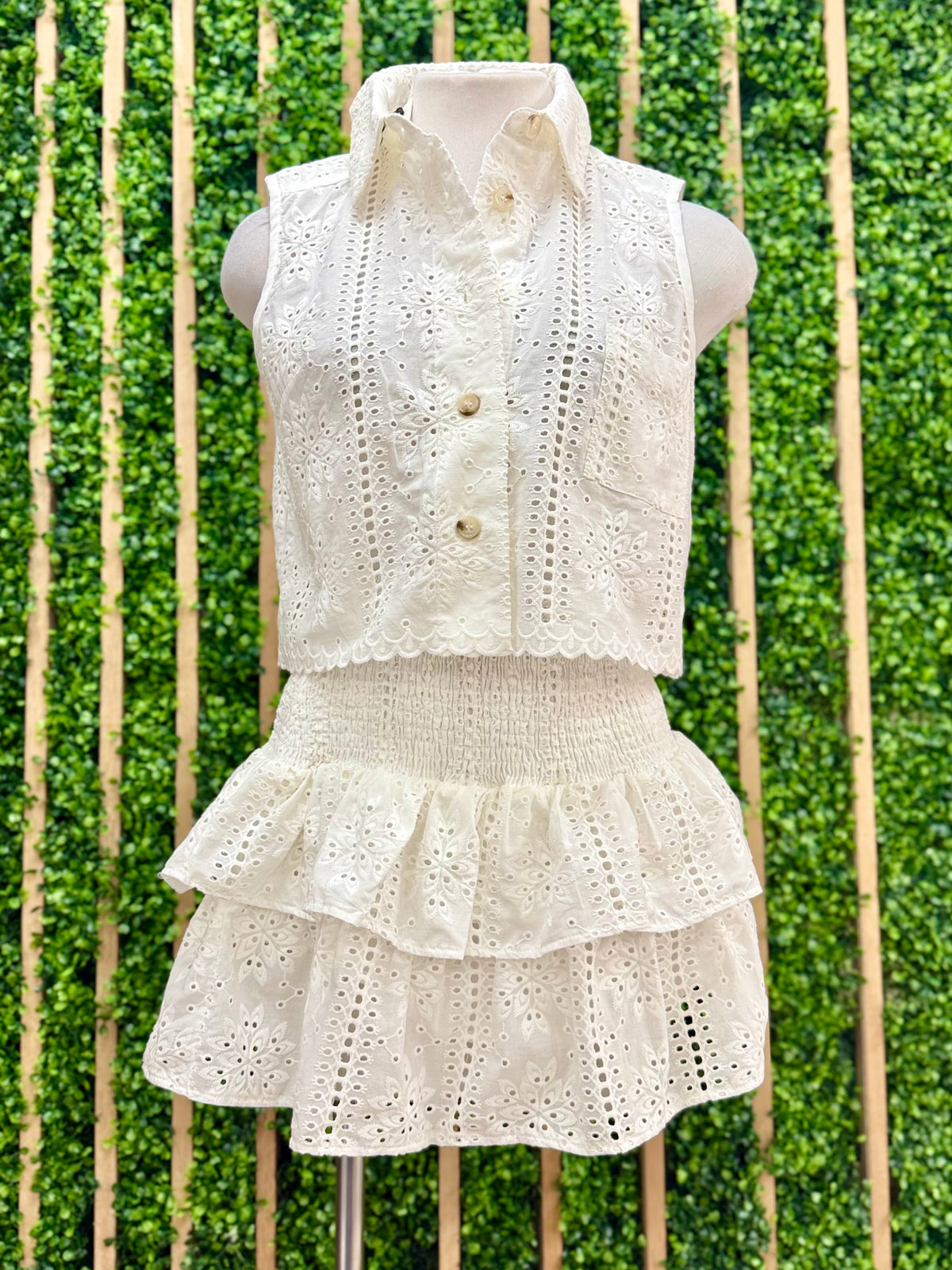 White Collared Eyelet Crop Top