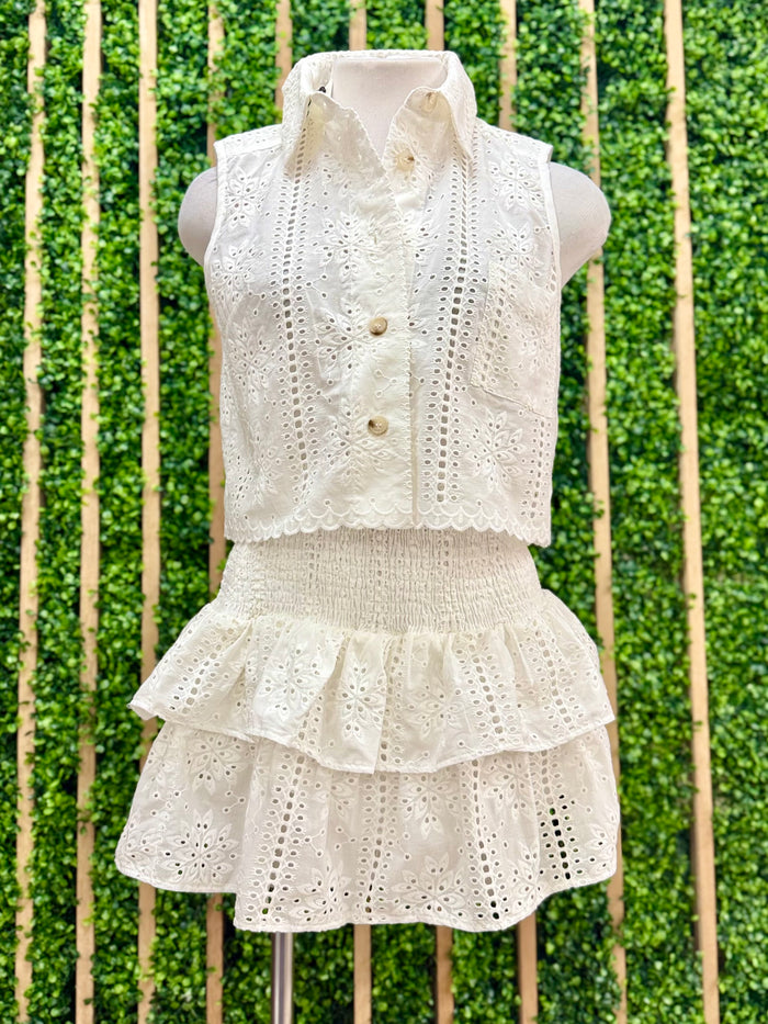 White Eyelet Ruffled Skirt