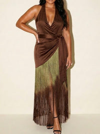 Fringe Halter Wrap Maxi Dress
