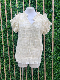 Cream Shirred Ruffled Blouse