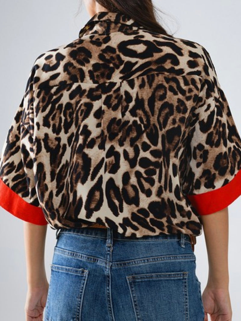 Brown Leopard Red Trim Blouse