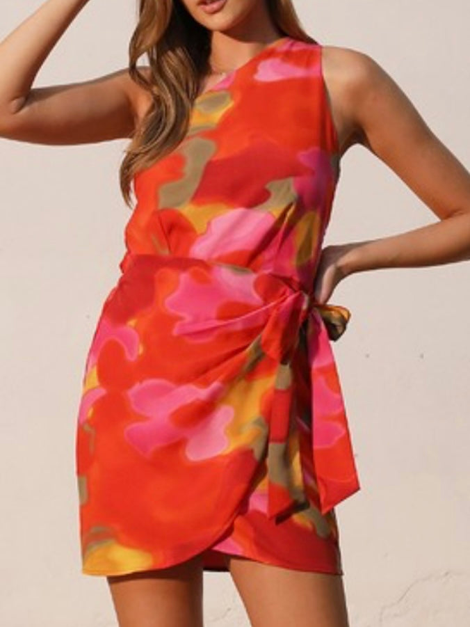 Sunset One Shoulder Wrap Short Dress