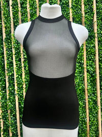 Black Contrast Mesh Sleeveless Top