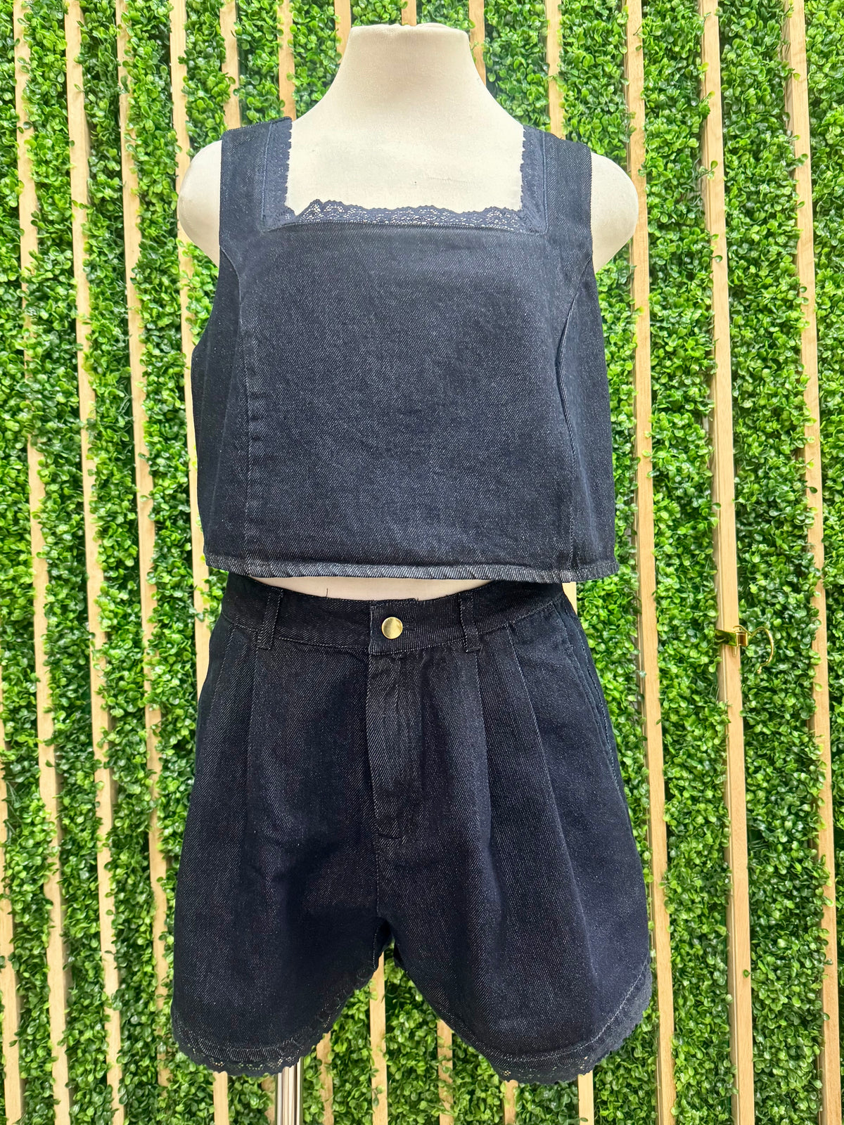 Dark Denim Square Neck Short Pant Set