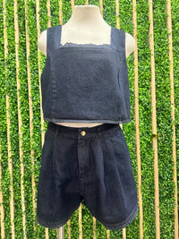 Dark Denim Square Neck Short Pant Set