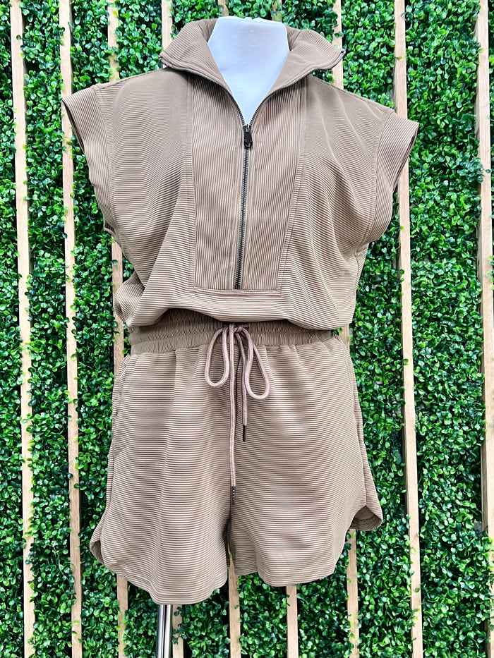 Front Zipper High Neck Romper