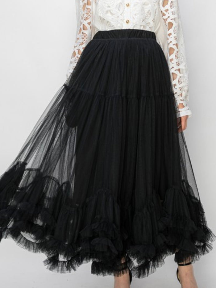 Flared Midi Tulle Skirt
