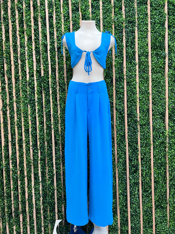 Cerulean Blue Halter Pant Set