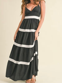 Stripe Detail Black Flow Maxi Dress