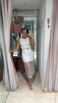 Organza Contrast Midi Skirt