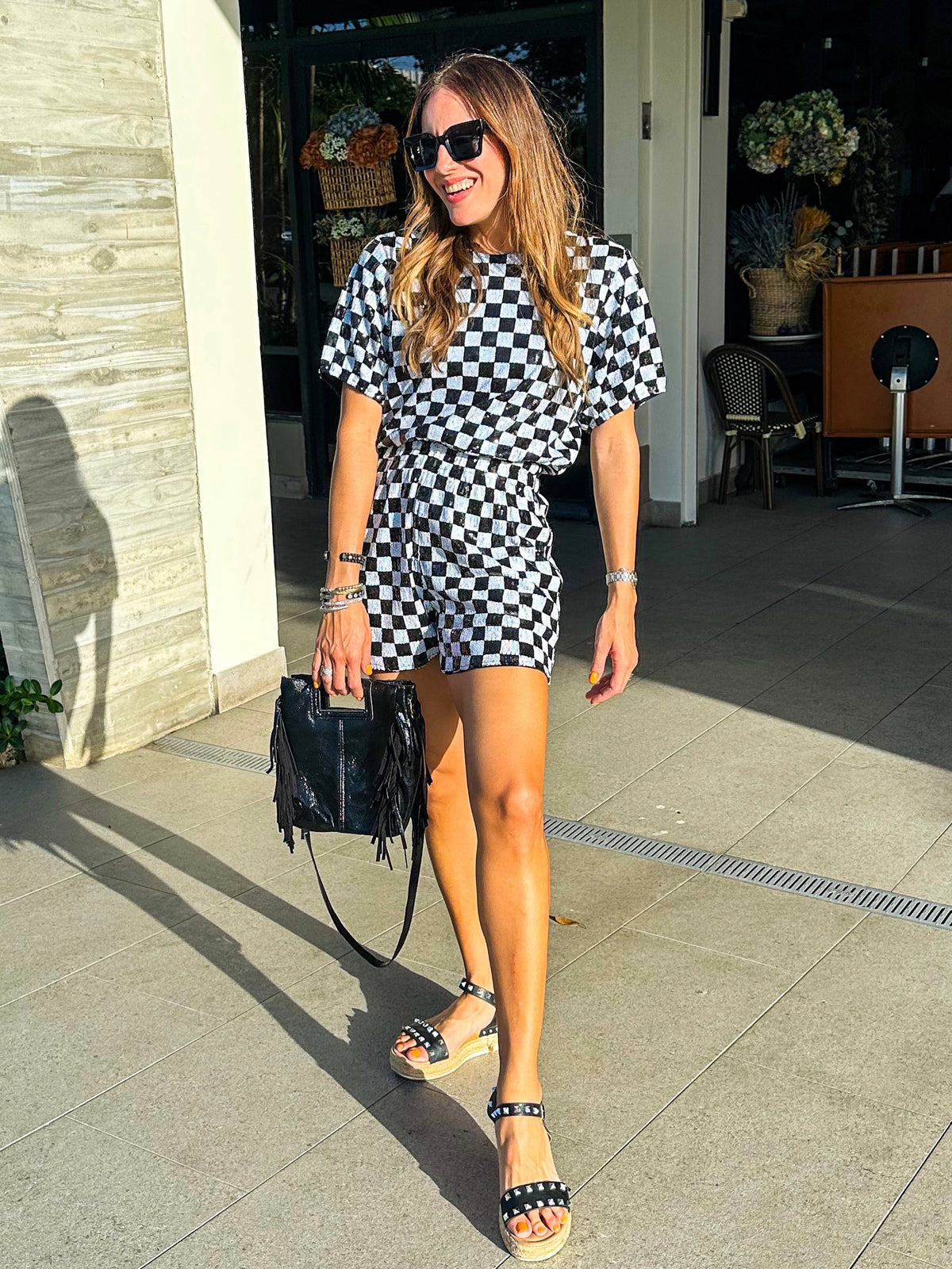 Sequin Checkers Short Pant Set
