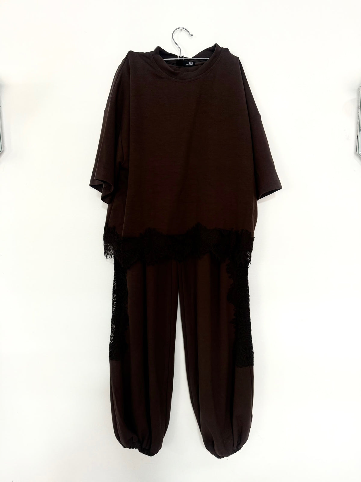 Chocolate Lace Trim Modal Pant Set