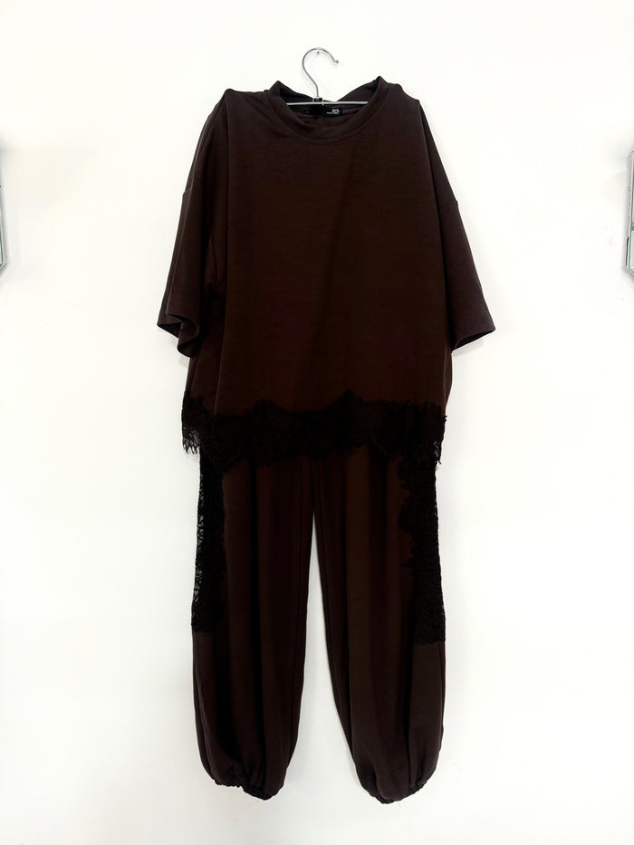 Chocolate Lace Trim Modal Pant Set