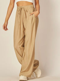 Khaki High Waist Textured Wide Leg Pant