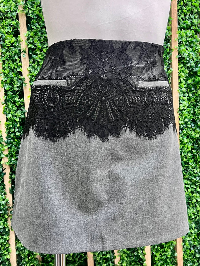 Lace Trim Charcoal Short Skirt