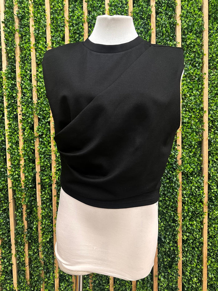 Black Side Pleat Sleeveless Blouse