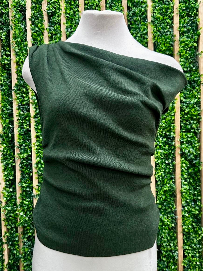 Asymmetrical Neck Short Sleeve Sweater Top
